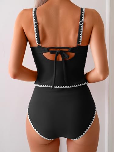 Eomenie Tankini Swimsuit for Women Tummy Control Ruched Two Piece Bathing Suits High Waisted Shell Stitch Swimwear2