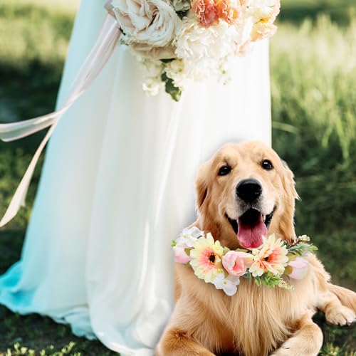 Hunde Hochzeitsblumenhalsband, Hundehochzeitskranz Schleife Haustier Blumenhalsband Blumenkranz Florale Hundekleidung Foto Requisiten Ring für Hunde Haustier Hochzeitsdekoration