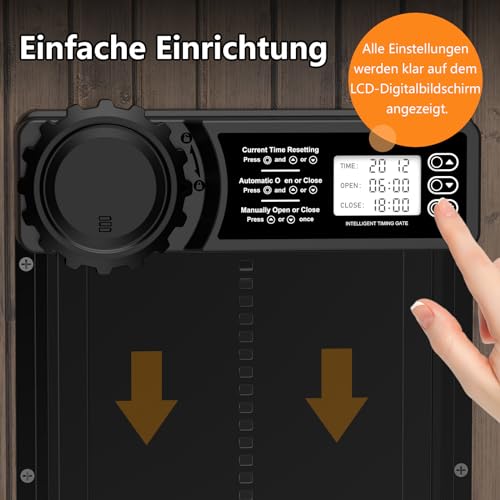 Aluminum Automatische Hühnerklappe Batterie, MASTERFUN Elektrische Hühnerklappe Automatisch Hühnertür mit Wasserdicht Großes Display, Timer, Manuelle, Intelligenter Einklemmschutz