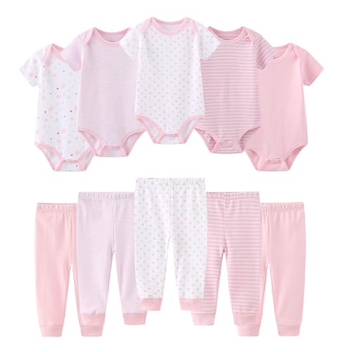Ruliby Baby Girl Bodysuit and Pant Set Cotton Soft Newborn Clothes Outfits 6-9 month