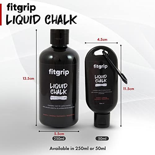 fitgrip Liquid Chalk, available in 250ml or 50ml. Our Chalk Delivers a Solid Grip for Athletics, Gym Workouts, Weight Lifting, Gymnastics, Cross Training, Sports, and Exercise. Suitable for Men and Women.