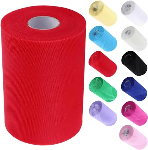 Longzhou Rouleau de Tulle, 100 mètres 15cm Bricolage décoration de Mariage Tulle Rouleau Bobine vêtements Tricot Tissu pour la Partie de Couture(Rouge)