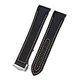 Bandmaterialtyp: GUMMI HYUOIND 19 mm 20 mm 21 mm 22 mm Nylon-Gummi-Uhrenarmband, kompatibel mit Omega Seamaster 300 Speedmaster Planet Ocean, Silikon-Uhrenarmband, Faltschließe(Black Orange,22MM_Rose Buckle)