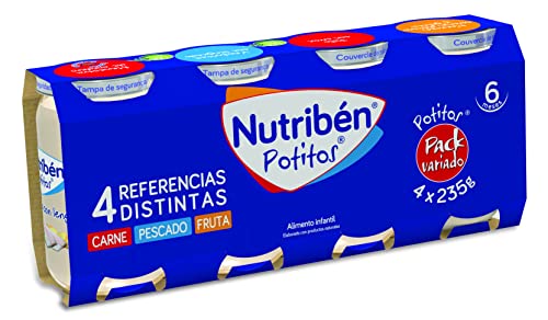 Nutribén Packs De Potitos Variados, 2 Packs De 4 Potitos De Diferentes Sabores (Carne, Pescado Y Fruta)- 2 X 4 Unidades X 235Gr