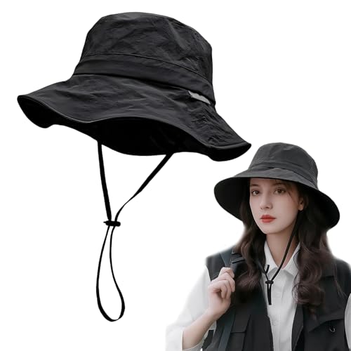 [KVKIE] uvカット 帽子 帽子 レディース 日焼け防止【超軽量涼しい】【サイズ調整可能・風に飛ばないあご紐】 帽子 通勤 旅行 登山 海辺 農作業 日除けハット ショッピング用 黒色