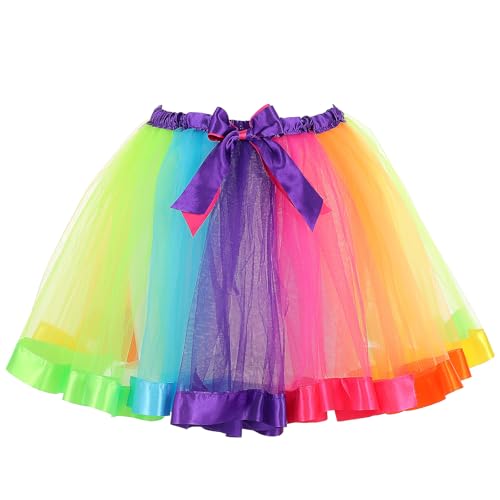 CIATBYYJ Tütü Damen,50 80er Tüllrock,Regenbogen Tüllrock Damen,Regenbogen Kleid Damens mit Elastikband,für...