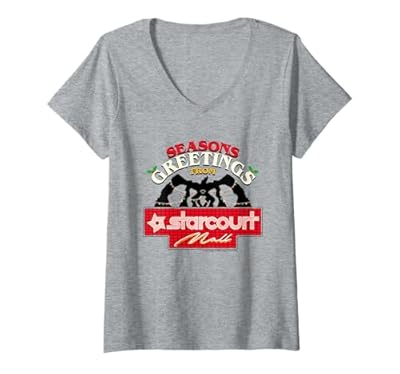 Mujer Stranger Things Christmas Seasons Saludos Starcourt Mall Camiseta Cuello V | Ya disponible en tu tienda friki favorita! En mundofriki.es!