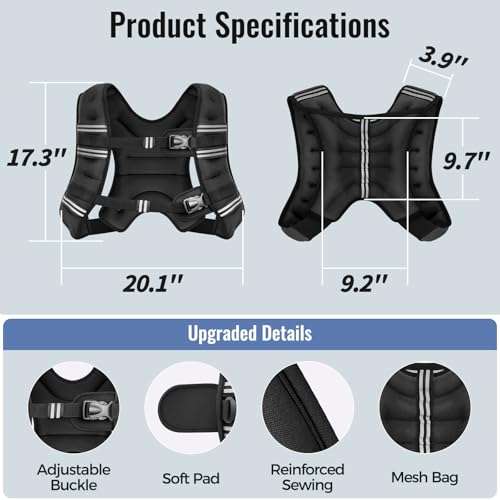 Image of Zeerun Weighted Vest, 6lb /8lb /10lb /12lb /15lb /18lb /20lb /24lb /30lb for Men Women, Reflective Stripe Adjustable Buckle, Comfortable Durable Rucking Vest for Walking Running Strength Training