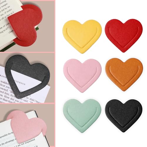 Winjeto 6 Pieces Leather Heart Bookmarks, Reading Gifts for Book Lovers