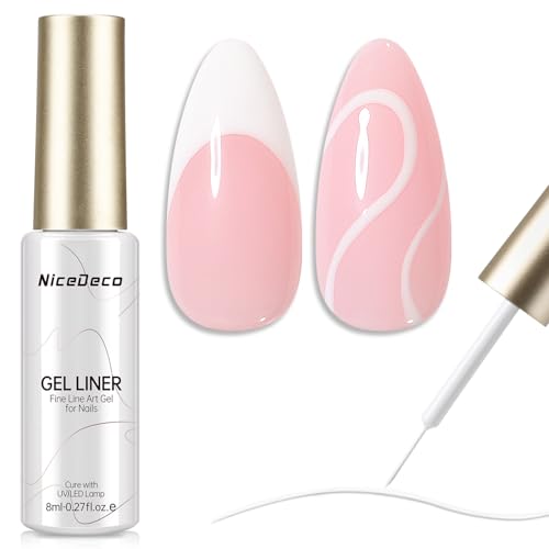Nicedeco Esmaltes Gel Liner Nail Art Blanco 8ml Linear para Uñas Francesas White Soak Off UV LED Gel Polish With Pen Ideal Para Painting Drawing Lines Salon Home DIY Manicura