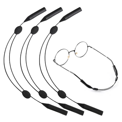 Wonvify Cordón para Gafas, 3 Piezas Cordones para Gafas Deportivas Ajustables, Accesorio Elástico Antideslizante para Gafas para Hombres, Mujeres, Niños, Correas para Gafas, Negro