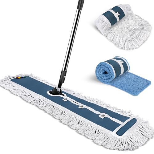 Image of 42 inch Commercial Mop,MASTERTOP Heavy Duty Dust Floor Mop with 52 inch Long Handle,Large Industrial Wet Dry Mops,Sweeper Broom for Hardwood, Tile, Laminate,Garage,School,Mall - 1 Cotton & 1 Microfiber Pad