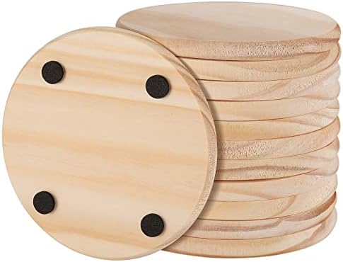 Unfinished Wood Coasters, 4 Inch 12 PCS Round Blank Wooden Coasters Bulk Cup Coaster Set Crafts Coasters for DIY Architectural Models Drawing Painting Wood Engraving Wood Burning Laser Scroll Sawing