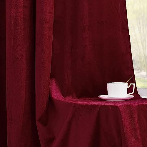 Image of Amazon Brand - Solimo Velvet Curtain Set of 2 (52x96 Inch) Plain Door & Window Curtains for Living Room & Bedroom |75% Light Blocking, Eyelet Curtains for Home Decor in Wine Color (4 feet x 8 feet)