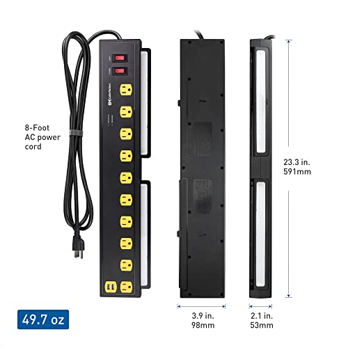Cable Matters 1350J Surge Protector With 15A Circuit Breaker, 10-Outlet Heavy Duty Power Strip With Usb And Led Light (Mountable Industrial Power Strip Surge Protector) In Black For Garage, Workshop #TOP6
