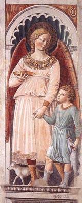 Peinture à l'huile Raphael and Tobias 1464 Tableau Gozzoli 30 x 36 Pouces