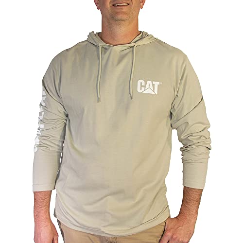 Image of CAT Caterpillar Men's Hooded Banner Long Shirts with UPF 50 Protection, Moisture Control Logo on Sleeve, Peyote, L