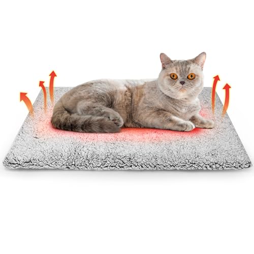 Buvlnee Self Warming Cat Bed Mat, Self Heating Mat for Dog, Extra Warm Thermal Pet Pad with Non-Slip Bottom, Removable Washable Cover for Indoor Outdoor Non Electric (Black, 18x24in)