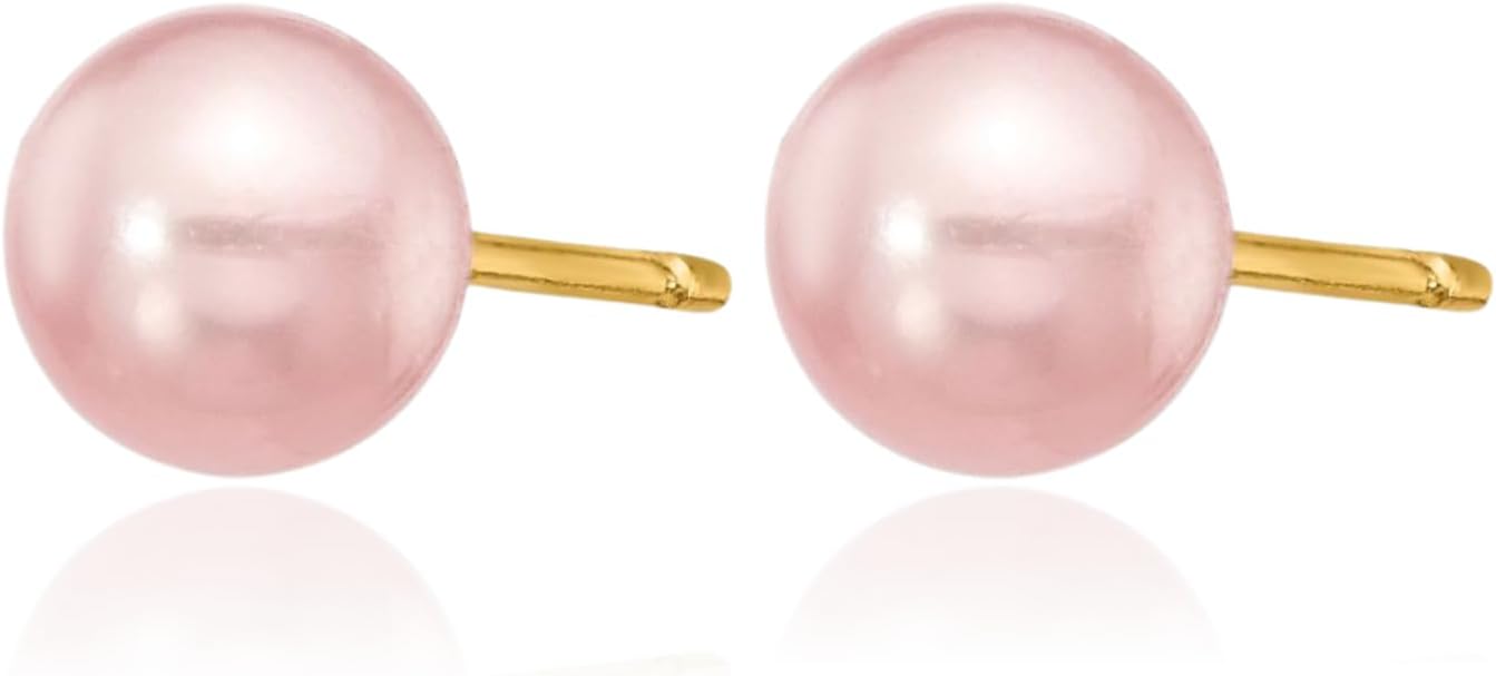 IceCarats 14K Solid Yellow Gold 5mm Freshwater Purple Pearl Medium Stud Earrings Prong Set, Butterfly Back For Her