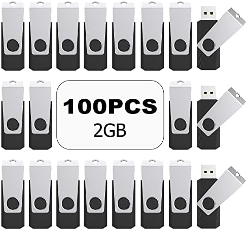 TOPESEL 100PCS 2GB Bulk USB 2.0 Flash Drive Swivel Memory Photo Stick Thumb Drives Pen Drives (2GB, 100 Pack, Black)