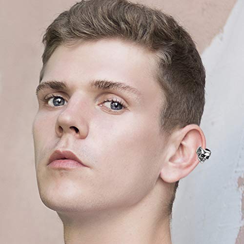 Clip On Earrings,Flongo Women's Men Stainless Steel Skull Ear Cuff, Ear Clip Non-Piercing Clip On Cartilage Earrings For Women Girl Wedding Engagement #TOP5