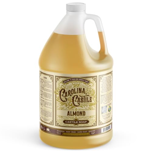 Carolina Castile Soap Almond Scent – Certified Organic Base, High Olive Oil Content, Non-Drying, Made with Organic Oils, Concentrated Natural Body Wash for Men and Women (Almond, 1 Gallon)