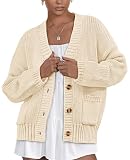 PRETTYGARDEN Women's 2025 Fall Cardigan Sweaters Long Sleeve Open Front Button Up V Neck Knit Winter Fashion Clothes (Beige,Small)