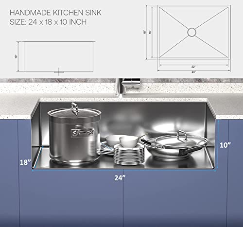 ALTON-HMS25005-Stainless-Steel-24-x-18-x-10-Handmade-Single-Bowl-Kitchen-Sink-Brushed-Nickel-Matt-finish-Steel-color ALTON HMS25005, Stainless Steel, 24 x 18 x 10 Handmade Single Bowl Kitchen Sink, Brushed Nickel & Matt finish - Steel color