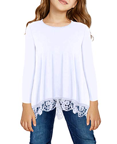 storeofbaby Blusa casual de manga corta para niñas de 4 a 13 años, 0 a blanco puro, 10-11 años