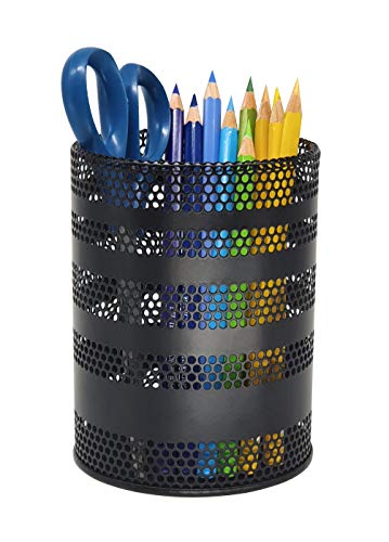 Produco Metal Pen Pencil Holder, Office Desk Organizer (Black, Large)