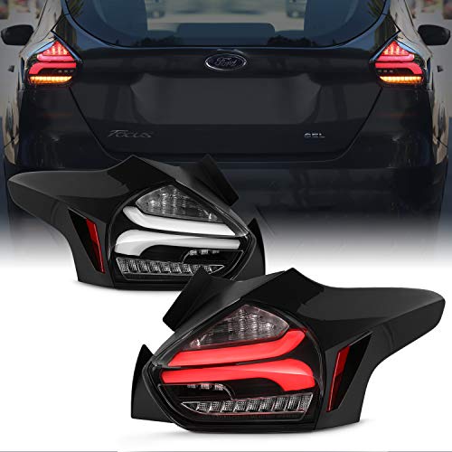 Fits 2015-2017 Ford Focus Hatchback Model [LED Sequential] Turn Signal Tube Bar Black Tail Brake Lights Left+Right Pair