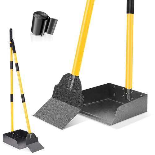 CJYMMFAN Dog Pooper Scooper Tray and Shovel Kit, Dog Poop Scooper with Adjustable Metal Long Handle, Portable Dog Poop Picker Upper with 10 Waste Bag for Yard, Grass & Garden