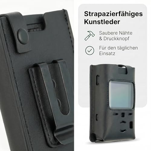 caseroxx Kunstleder-Tragetasche für Motorola TPG2200 Tetra-Pager – mit Sichtfenster, Gürtelclip & USB-C Ladeöffnung, schwarz