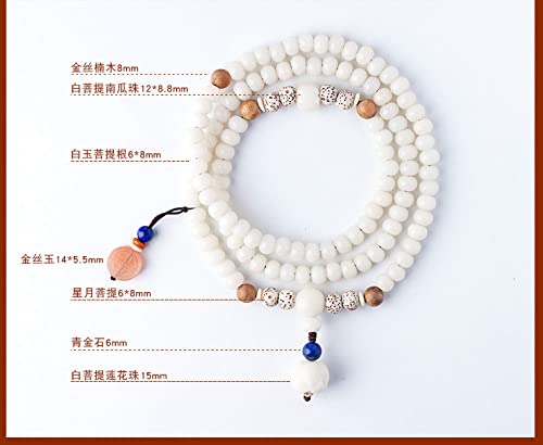 Bracelet extensible naturel Bodhi Jade Blanc 108 Bouddha perles