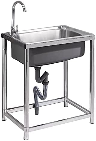 Commercial Sink,Single Bowl Stainless Steel Sink,Single Bowl Unit Free Standing Utility Sink,Drainer Kitchen Restaurant Storage Shelf,for Laundry Garage Commercial Indoor Outdoor. ( Color : A , Size :