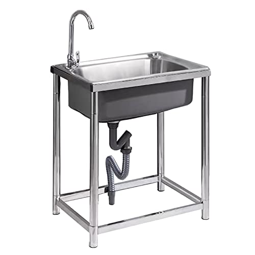 Commercial Sink,Single Bowl Stainless Steel Sink,Single Bowl Unit Free Standing Utility Sink,Drainer Kitchen Restaurant Storage Shelf,For Laundry Garage Commercial Indoor Outdoor. ( Color : A , Size : #TOP1