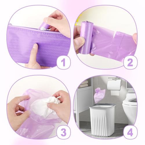 Image of 146Pcs Disposal Sanitary Napkin Bags, Purple Feminine Privacy Protection Sanitary Tampons Menstrual Liners Bag, Personal Disposal Hygiene Period Diapers Bag for Women (144pcs with 2pcs Zipper Bags)