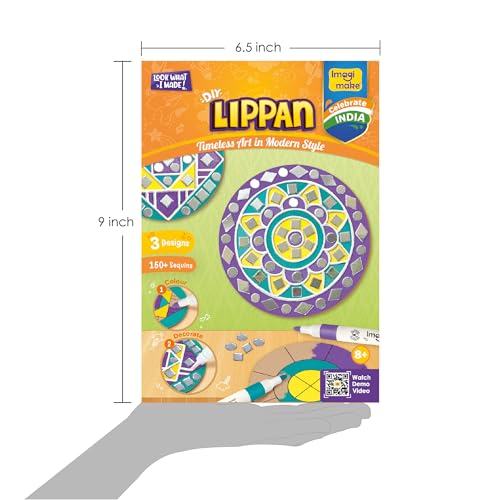 Image of Imagimake DIY Lippan Art Kit | DIY Return Gifts | Craft for Girls Age 8+ | Lippan art kit: 3 wooden bases, 3 acrylic markers, 150+ sequins & 2 clay tubes; mirrorwork, clay & colour; girls 9-12