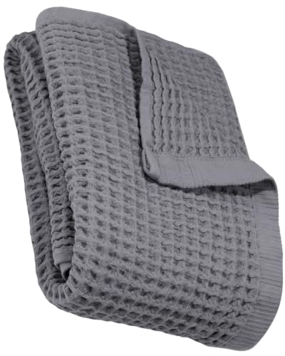 DEMMEX Organic Cotton Waffle Weave Turkish Bath Towel - Ultra Soft Lightweight Quick Dry, Oeko-Tex Certified, 100% Turkish Cotton (Gray, Large (60x30))
