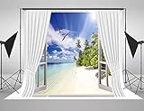 fondo playa animado 【Recomendaciones】 El cielo azul, la nube blanca, las playas y las ventanas de piso a techo satisfacen todas sus fantasías de las villas junto al mar. Diseño único de la vista de la ventana, muestre su vida de vacaciones de relax.