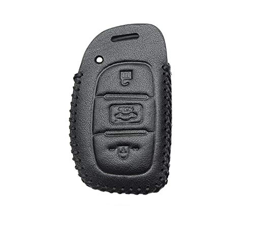 SDLWDQX - Portachiavi in vera pelle, adatto per Hyundai Solaris I30 IX35 Accent Getz Elantra Santa Fe, portachiavi protettore D, nero