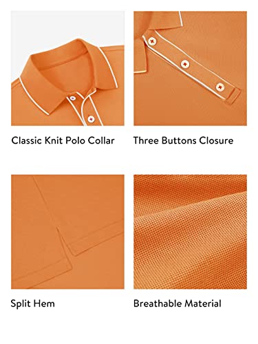 Altairega Men's Cotton Polo Shirts Knit Short Sleeve Casual Polo Shirt Collared Vintage Shirts With 3 Buttons Orange L #TOP4