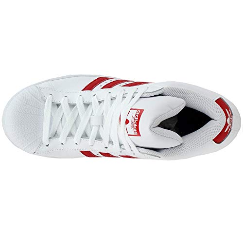 adidas Juniors Pro Model J Mid Sneakers Basketball Shoes, White/Scarlet Red, 74
