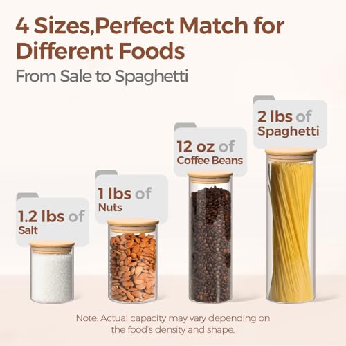 Image of ComSaf Glass Storage Jars 6 Pack, Pasta Containers, Pantry Organization
