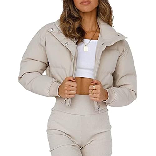 Uaneo Womens Cropped Puffer Jacket Stand Collar Zip Up Winter Padded Down Coats