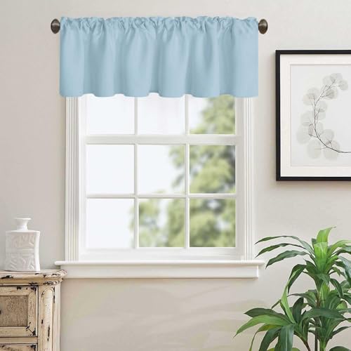 Ladity Blue Valance Curtains Blackout Kitchen Valances Solid Rod Pocket Window Treatments Toppers Valance for Kitchen Bathroom Windows 42x18 inch Long 1 Panel Only