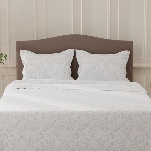 Image of Layers 100% Cotton Bedsheet for Double Size Bed | Lumina Floret Collection | 144 TC Soft & Breathable | Printed with 2 Pillow Covers | Wrinkle Free & Colorfast | 3 Piece Bedding Set - White & Blue