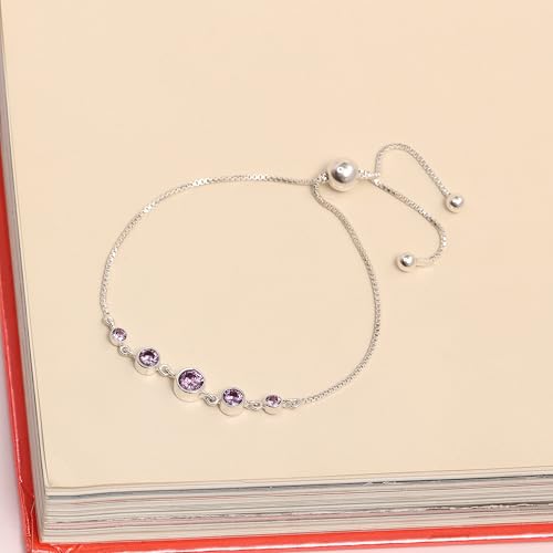 Image of TRUESILVER ACPL 925 Sterling Silver Adjustable Bolo Bracelet for Women | BIS Hallmarked Infinity Twisted, White & Amethyst Zircon Box Chain Bracelet Gift for Wedding Anniversary Birthday