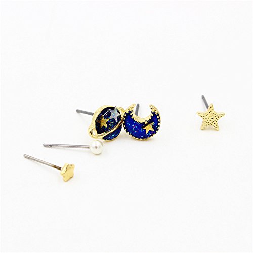 5 Pcs Stud Set Amazing Planet, Star&Moon Stud Earrings for Girls3