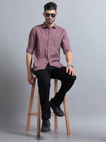 Image of Men Slim Fit Solid Spread Collar Casual Shirt